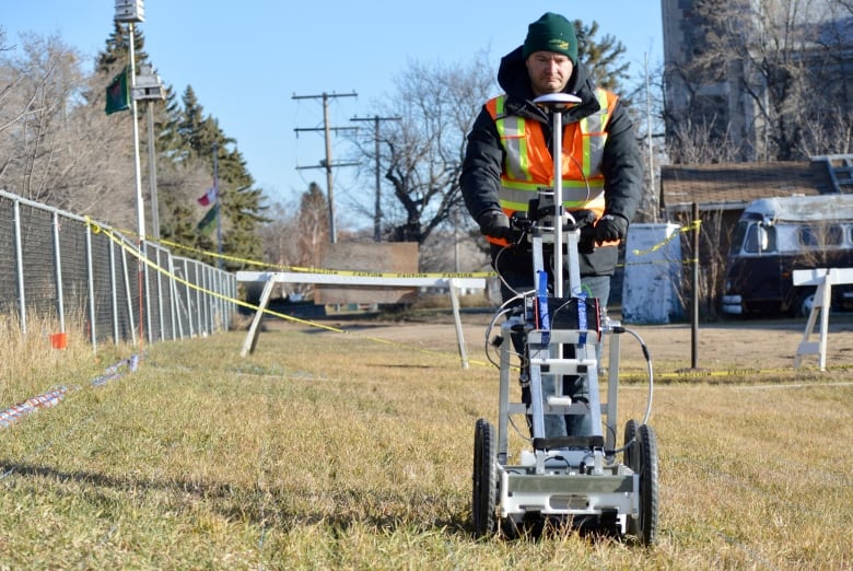 A ground penetrating radar search is conducted at the site of the former Lebret Indian Industrial School in Lebret, Sask., in Nov. 2021. 