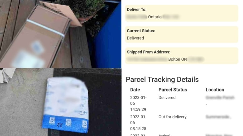 A compilation of two proof-of-delivery photos and tracking information.