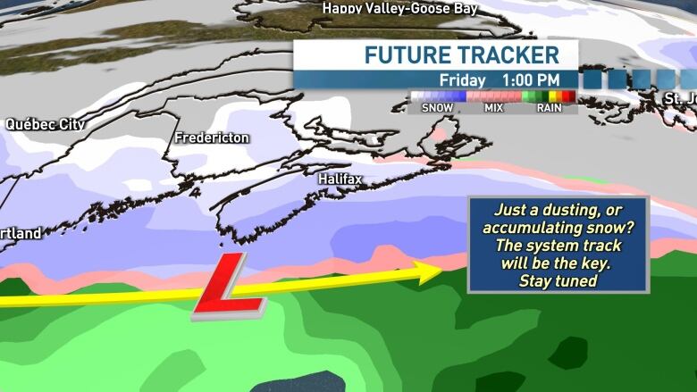 An incoming system on Friday may bring accumulating snow to Nova Scotia, however uncertainty remains with the all important track.  