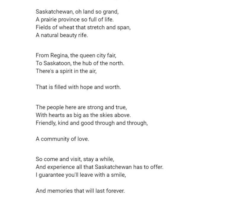 A 10-line poem written by ChatGPT about Saskatchewan. 