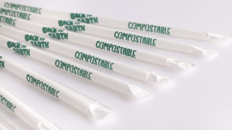 A picture of some straws and the wrapping says compostable. 