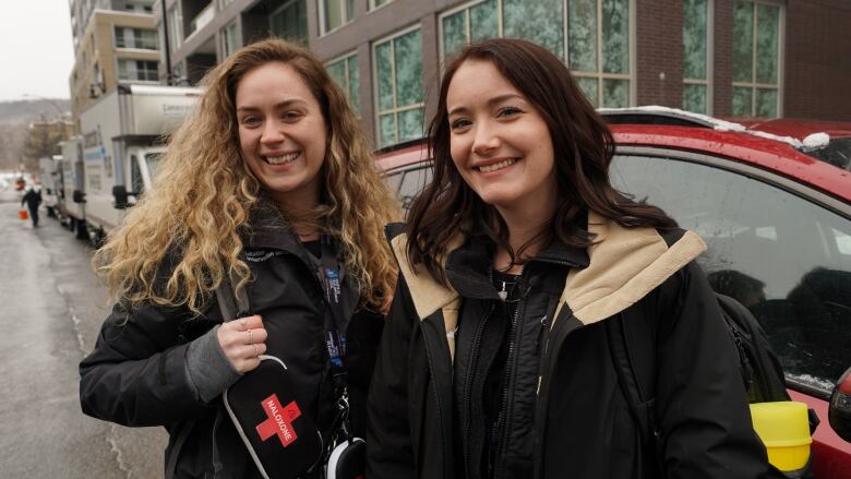 Two women smiling