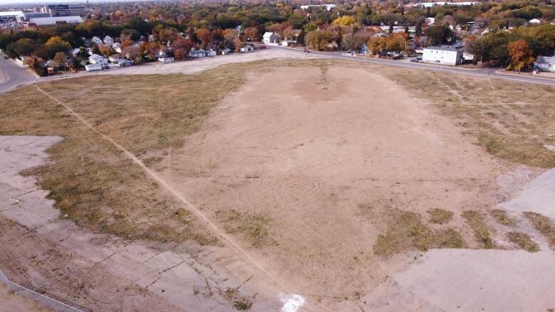 The site of the former Taylor Field in Regina, Sask., is captured in an aerial photograph. 