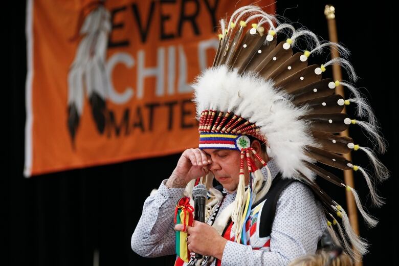 Chief Gordon Bluesky, Treaty One First Nations, speaks at an event where Peguis First Nation and Child and Family Services (CFS) along with the federal and Manitoba governments announce and sign the Peguis First Nation Honouring our Children, Families and Nation Act Coordination Agreement in Winnipeg, Tuesday, January 31, 2023.