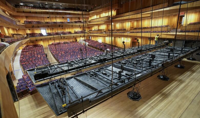 The inside of an empty concert hall.