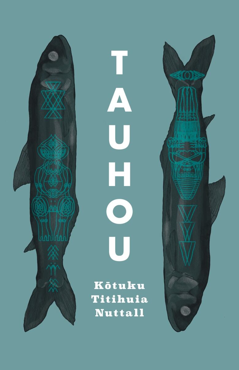 A green book cover featuring an illustration of two fish lying vertically. 