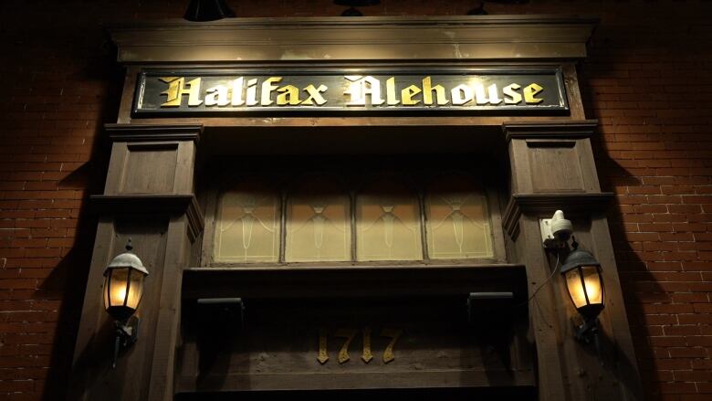 Entrance to The Halifax Alehouse night view. 