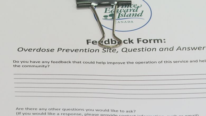 A form at the public meeting for the supervised injection site at Belmont Street asking for feedback on the location of the site and services offered.