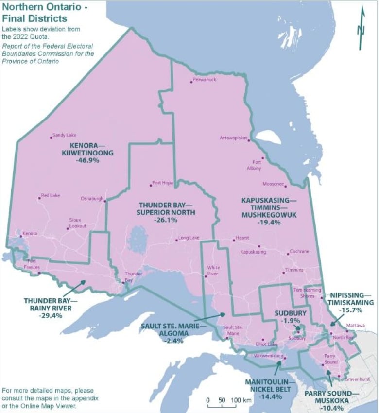 A map of northern Ontario.