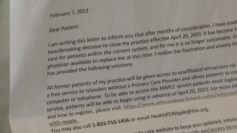 A letter from family doctor Dr. Hal McRae telling patients he is closing his practice effective April 20.