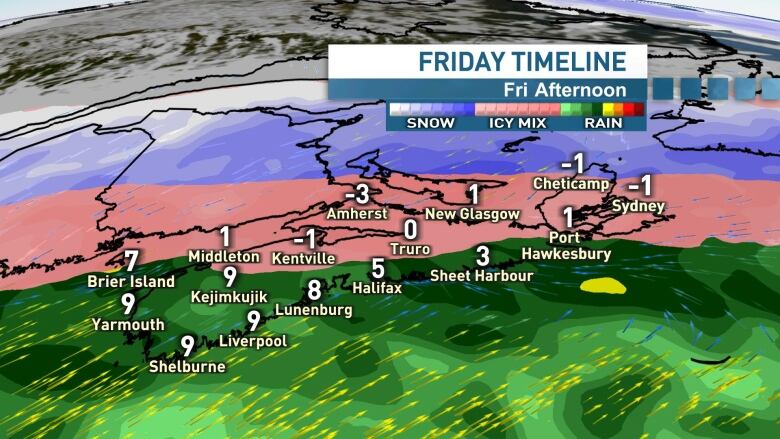 Freezing rain mixed with ice pellets is expected across northern areas throughout the afternoon. 