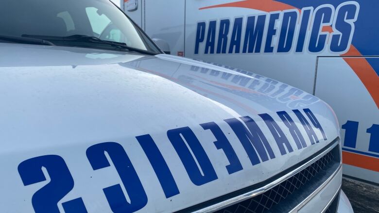 A pair of ambulances are seen in Martensville, Sask. 