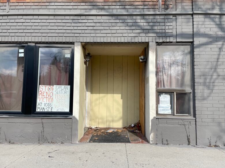 The entrance to an apartment building