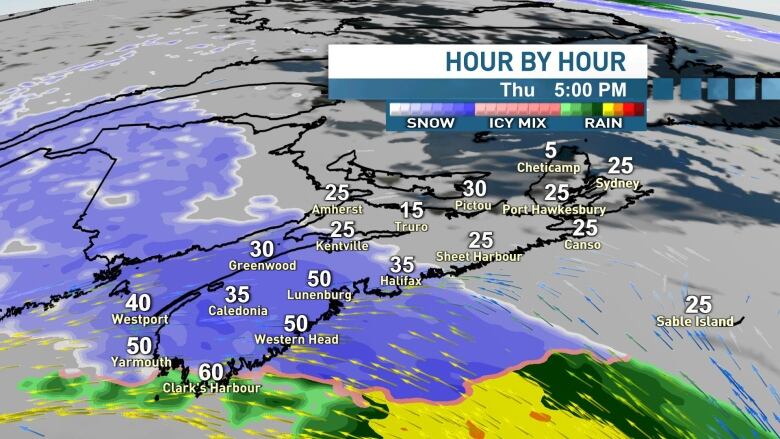 An hour by hour weather map of nova scotia.