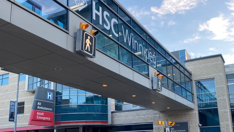 The skywalk of Health Sciences Centre Winnipeg is seen with its Adult Emergency Department in the background.