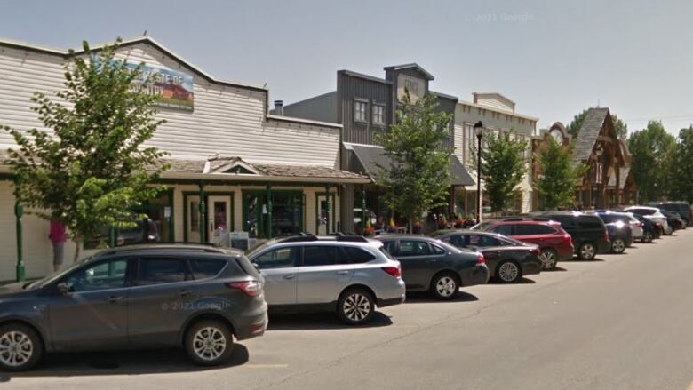 Shops along the main street in Cochrane's downtown make it look like an town from a Hollywood western, but with diagonal parking for customers.