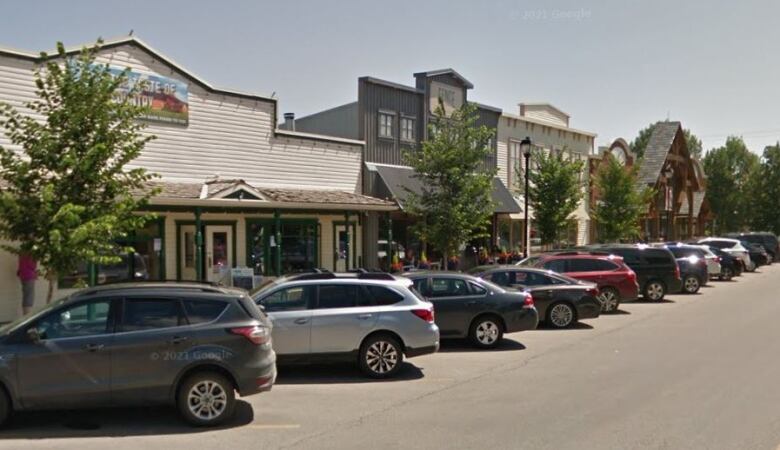 Shops along the main street in Cochrane's downtown make it look like an town from a Hollywood western, but with diagonal parking for customers.