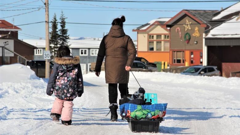 A family is walking. 