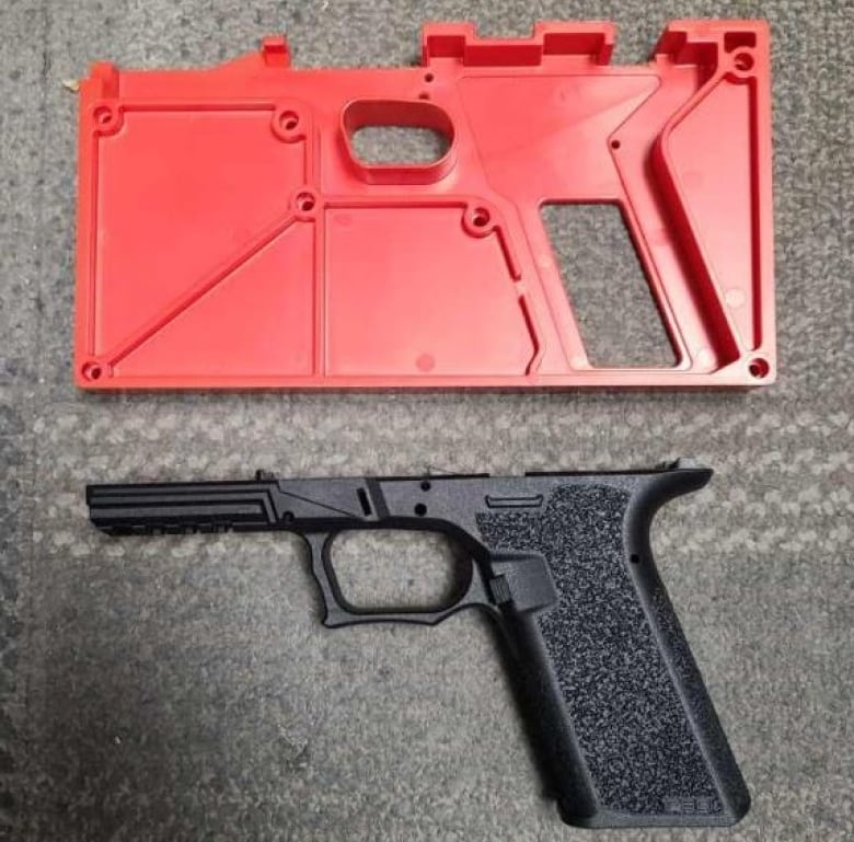 Lethbridge Police seized this Polymer80 kit, which provides a mostly assembled firearm. This type of kit is illegal in Canada, as the receiver is missing tracking information.