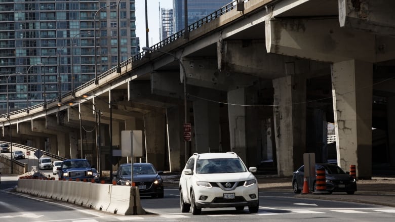 The Gardiner Expressway is photographed on March 14, 2023. Forty community groups have signed a letter to the city's deputy mayor calling for a full accounting of the costs to rebuild the Gardiner East.