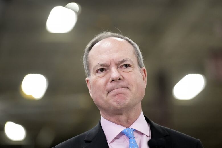 Ontario Finance Minister Peter Bethlenfalvy speaks after touring the Oakville Stamping and Bending Limited facility in Oakville, Ont., on Wednesday, March 22, 2023. 