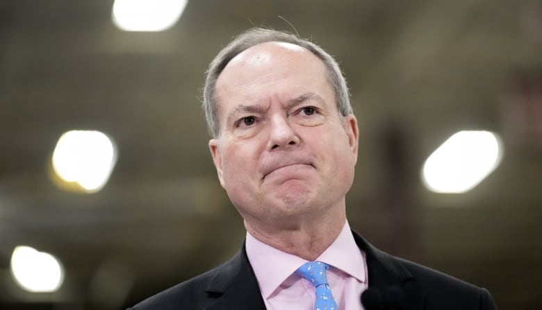 Ontario Finance Minister Peter Bethlenfalvy speaks after touring the Oakville Stamping and Bending Limited facility in Oakville, Ont., on Wednesday, March 22, 2023. 