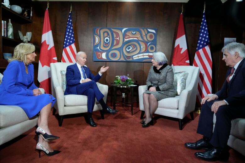 U.S. President Joe Biden is pictured with Gov. Gen. Mary Simon.