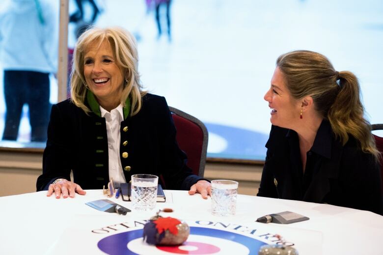 First Lady Jill Biden speak with youth about mental health and sports at the Rideau Curling Club