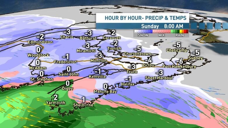 Snow begins Saturday and into Sunday morning across the Maritimes. 