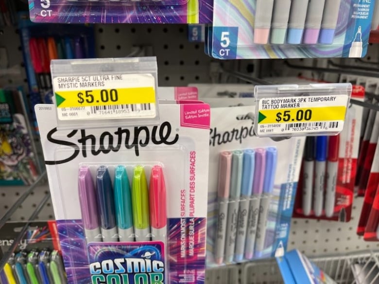 Markers for sale at Dollarama with a $5 price tag are shown