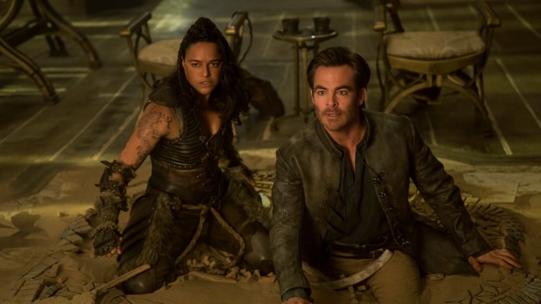 Chris Pine plays Edgin and Michelle Rodriguez plays Holga in Dungeons & Dragons: Honor Among Thieves from Paramount Pictures and eOne. 