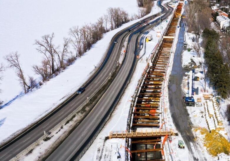 A photo of the cut and cover tunnel beside the Ottawa River.