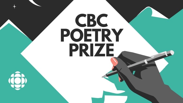 A hand writing on a piece of white paper with CBC Poetry Prize written on it