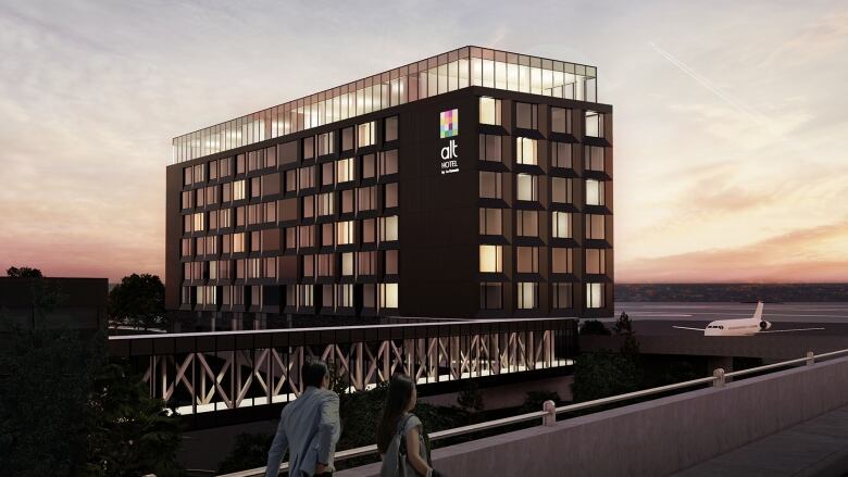 A drawing of what a eight-floor hotel attached to the Ottawa Airport could look like.