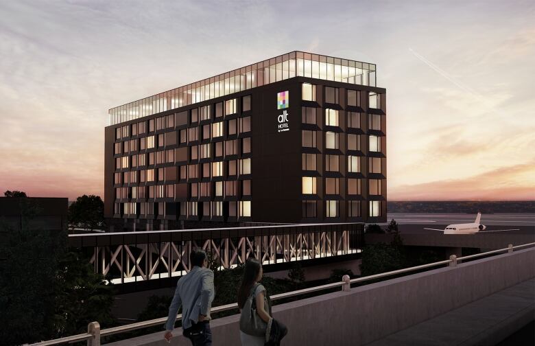 A drawing of what a eight-floor hotel attached to the Ottawa Airport could look like.