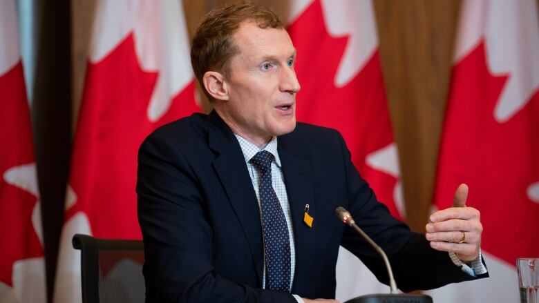 Crown-Indigenous Relations Minister Marc Miller speaks speaks during a press conference in Ottawa about a revised final settlement agreement to compensate First Nations children and families on April 5, 2023.