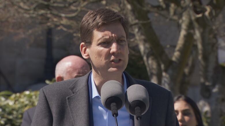 B.C. Premier David Eby speaks at April 12, 2023 press conference on the creation of hubs to deal with repeat violent offenders.