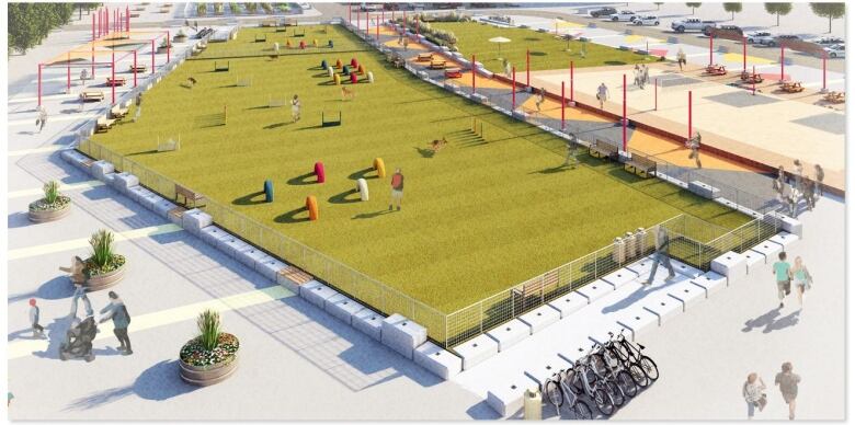 An artists rendering of potential upgrades to The Yards in downtown Regina.