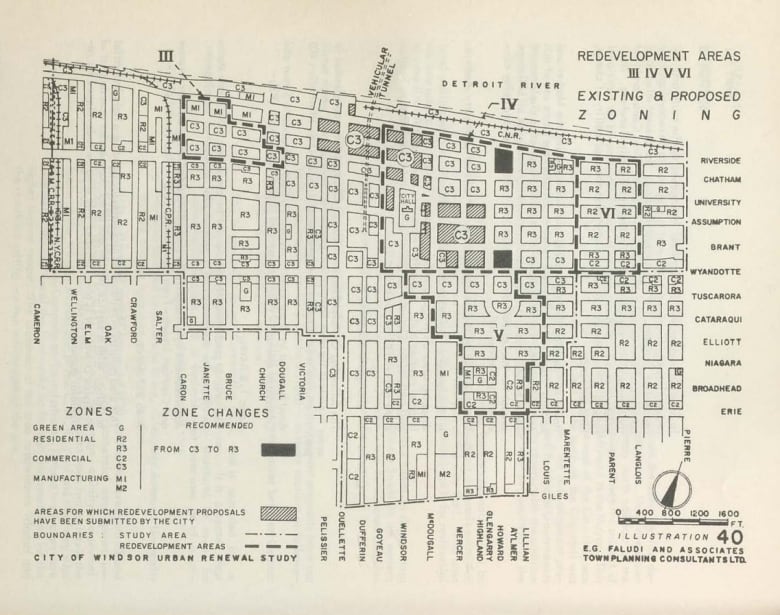 A map that shows redevelopment plans. 