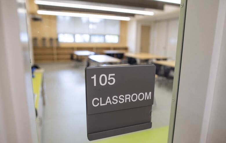 Sign reading classroom. 