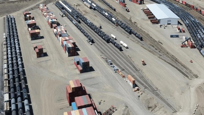 An aerial view of the inland Ashcroft Terminal outside of Ashcroft B.C.