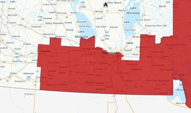 Weather map with some areas in red.