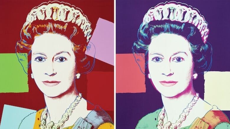 Four colourful portraits of Queen Elizabeth II.