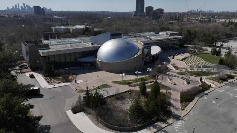 Ontario Science Centre and surroundings on a sunny day.