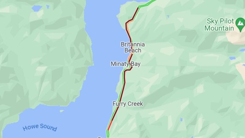 A map shows the area closed between Porteau and North of Britannia Beach. 