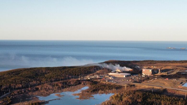 Smoke is seen billowing from the Donkin coal mine in Cape Breton April 30, 2023.