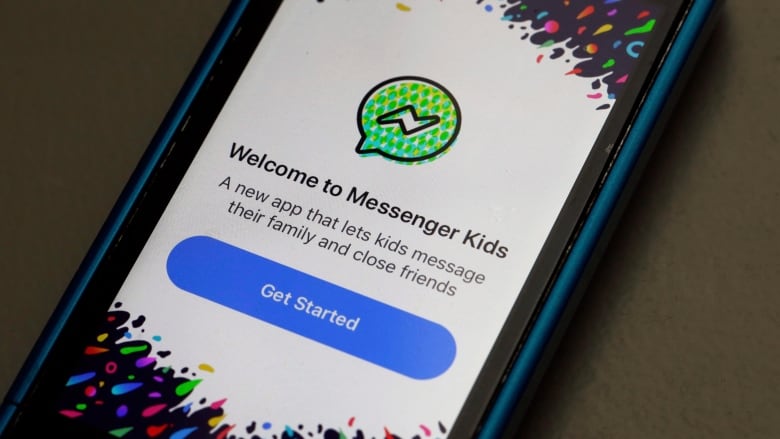 Phot of an open app on a phone screen with the words 'welcome to messenger kids - a new app that lets kids message their family and close friends.'