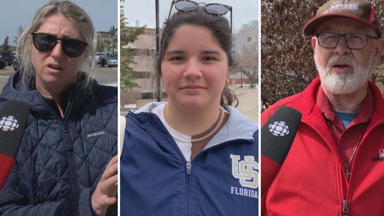 Abby Stahl, left, Samantha Amundarain, centre, and Ron Clark were two of numerous Albertans who spoke with CBC News recently about their priorities in the upcoming election. Thousands more shared their views through the online Vote Compass tool.