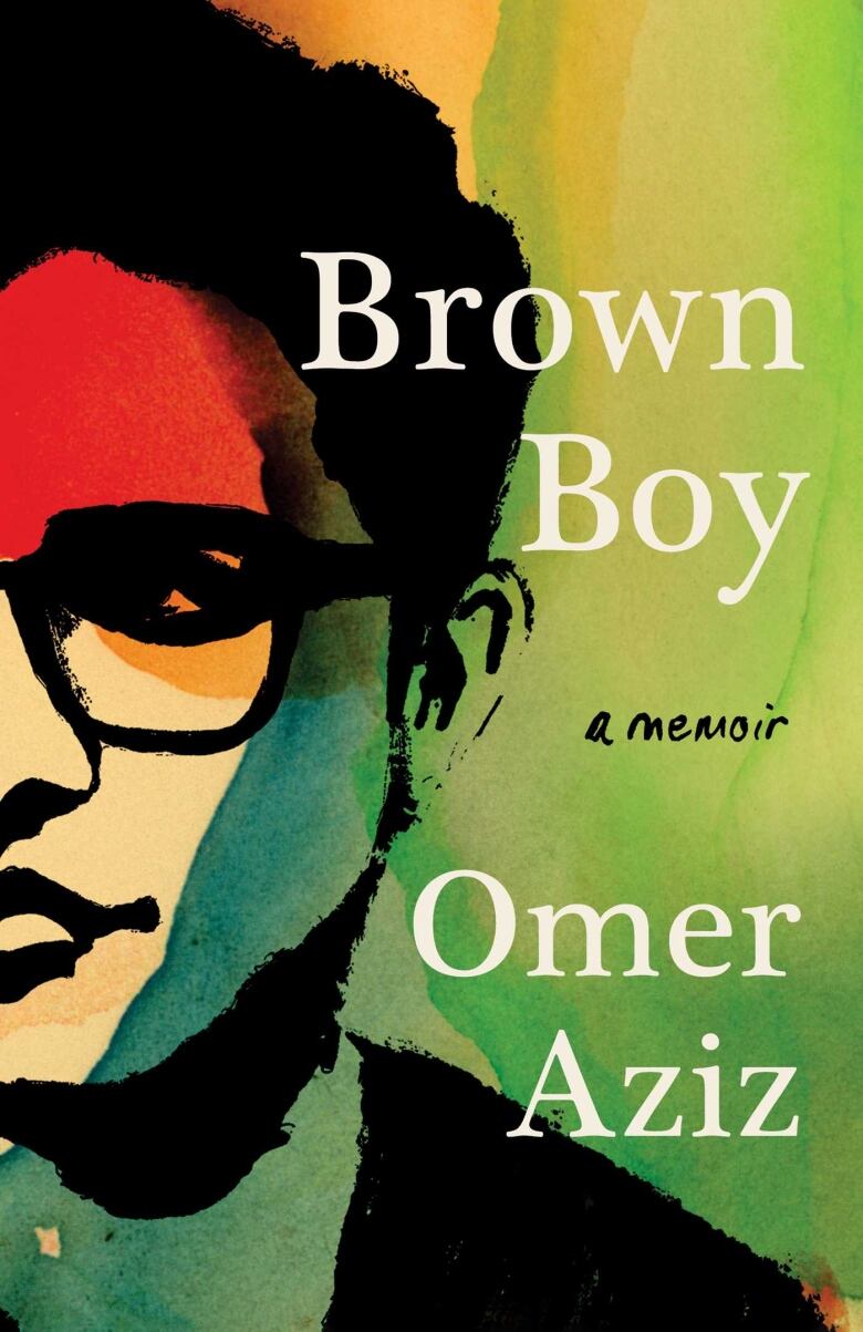 On the left is a book cover that is a watercolour painting with green and yellow background, and a young man with black hair and black framed glasses looking to the right. There is black and white text overlay that is the book's title and author's name. 