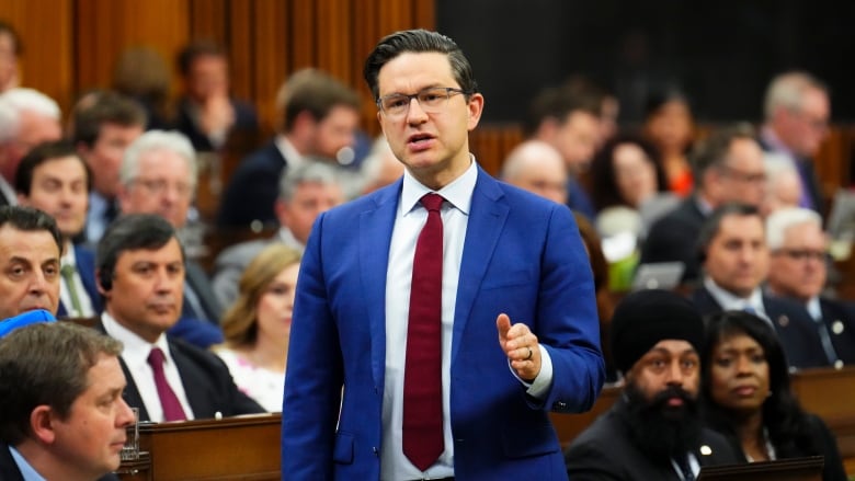 Conservative leader Pierre Poilievre rises during question period in the House of Commons on Parliament Hill in Ottawa on Tuesday, May 2, 2023.